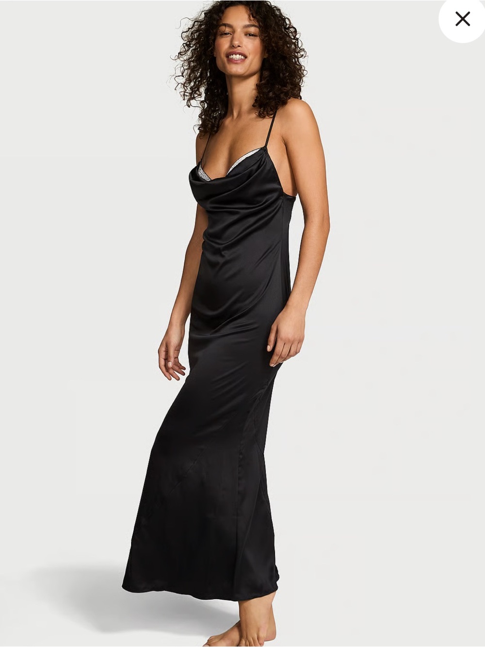 VERY SEXY Black Satin Draped Maxi Slip